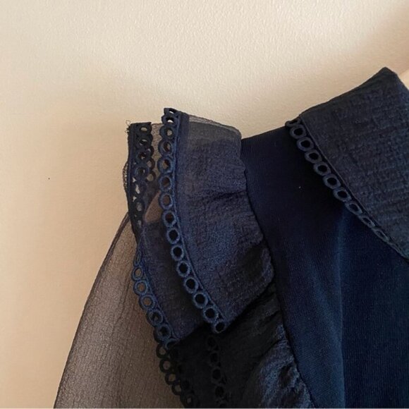 Zara Contrast Organza Sweater Small Puff Sheer Sleeves Collar Witchy Goblin Goth - Picture 4 of 16